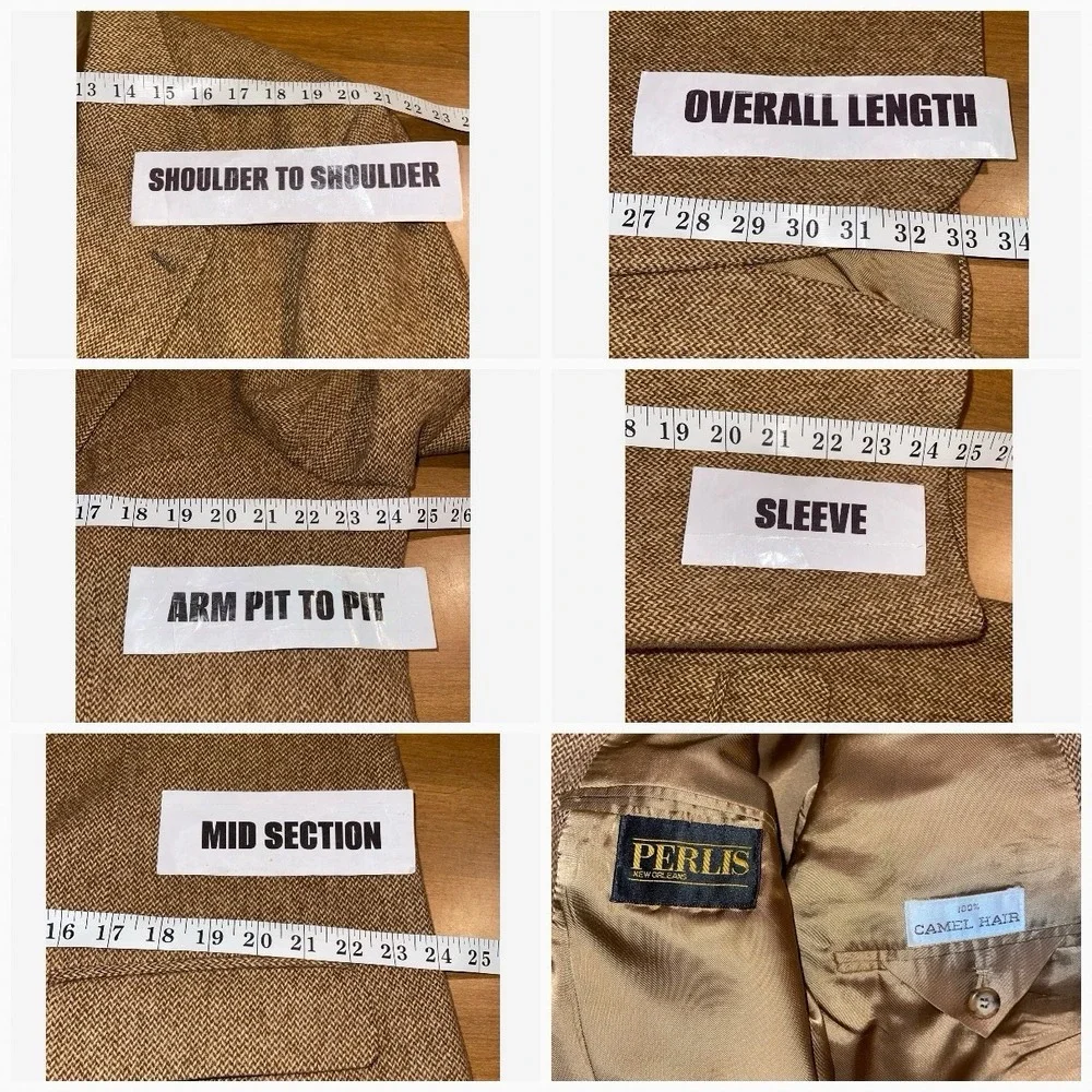 Perlis 100% Camel Hair Blazer‎ Men 44L Tall Beige Business Wedding Resort